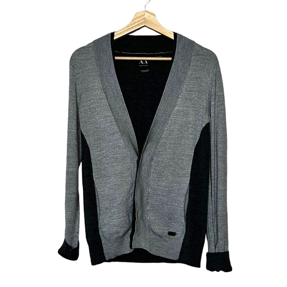 Armani Exchange European Yarns Wool Two-Tone Gray Deep V Button Cardigan Small